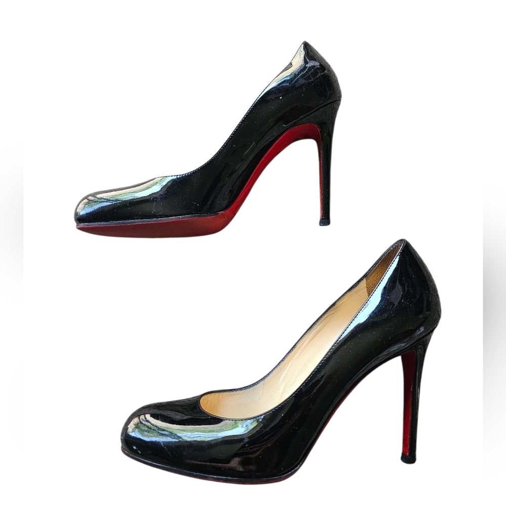 Christian Louboutin Black Elegant Red Sole Patent Leather Stiletto Heels Sz 38